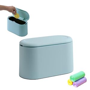 COCOMU Petite poubelle de table avec couvercle, petite poubelle pop-up en plastique, pour bureau, cuisine, chambre, coiffeuse, voiture, petite poubelle (Bleu) - Publicité