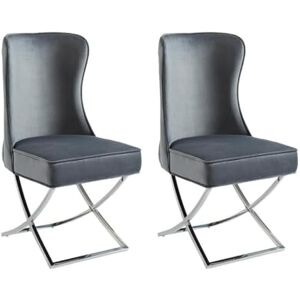 Unique Lot de 2 chaises en Velours et Acier Inoxydable Gris et Pieds chromés MARELANO - Publicité