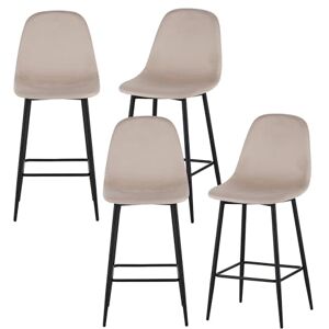 BAÏTA Lot de 4 tabourets de Bar Lena en Velours Beige avec piètemment en métal Noir - Publicité