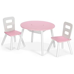 DREAMADE Ensemble Table et 2 Chaises pour Enfants 3-7 Ans,Table Rond Enfant avec 2 Chaises Ergonomique en Bois&Couvercle Amovible&Filet de Rangement,Charge 50KG(Rose) - Publicité