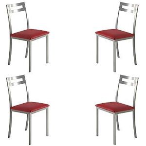 MOMMA HOME Lot de 4 chaises – Modèle Pamis – Argenté/rouge – Matériau métal/similicuir – Dimensions 41 x 47 x 86 cm - Publicité