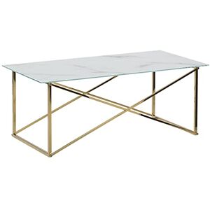 Beliani Table Basse Emporia 50 x 100 cm Effet Marbre en Verre et Acier Blanc et Doré - Publicité