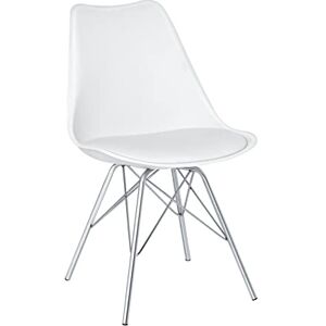 SAMPUR Chaise Épura de Salle à Manger   Chaise de Bureau et de Salon Design Rétro Scandinave avec Coussin Intégré   Chaise de Salle d'Attente Rembourrée avec Pieds en Acier Blanc - Publicité