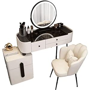 Coiffeuse, Coiffeuse avec Miroir LED HD 3 Couleurs, Armoire à tiroirs de Tabouret Confortable, Style Simple et Moderne, pour Cadeau de Fille (Taille : 100 cm) () - Publicité