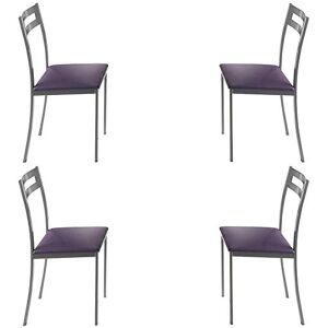 MOMMA HOME Set de 4 chaises Modèle PAMIS Couleur argent/violet Matériau métal/similicuir Dimensions 41 x 47 x 86 cm - Publicité