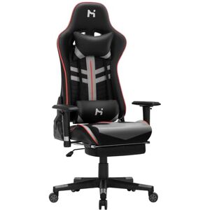 HLFURNIEU Chaise Gaming Ergonomique, Fauteuil Gamer Hauteur Réglable, Chaise de Gaming avec Repose-Pied Télescopique, Gaming Chair avec Appui-tête et Support Lombaire, Siege Gaming Noir et Gris - Publicité