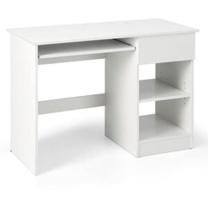 COSTWAY Bureau Blanc pour Ordinateur, Bureau Informatique avec Plateau Clavier Coulissant et Un Grand Tiroir, Étagère Réglable & Amovible, Table de Bureau pour Bureau, Chambre, Studio - Publicité