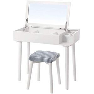 Coiffeuse avec miroir rabattable et tabouret rembourré pour chambre à coucher, dressing - Publicité