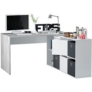 Habitdesign LOUNGITUDE FOBUR4606A Bureau réversible, Bois d'ingénierie, Gris Ciment et Blanc (Artik), L136 ou 203 x P139 ou 66 x H74cm - Publicité