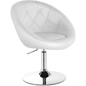 COSTWAY Chaise Bureau sans Roulettes Pivotante en Cuir PU, Fauteuil Coiffeuse Hauteur Réglable 77-92CM, Dossier Capitonné, Chaise Pivotante Blanc en Éponge Élastique, Base Chromée, pour Chambre, Burea - Publicité