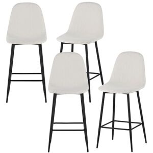 BAÏTA Lot de 4 tabourets de Bar Lena en Tissu Bouclette Blanc avec piètemment en métal Noir - Publicité