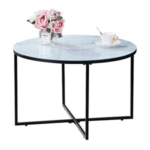 GOLDFAN Table Basse Ronde en Verre Table de Salon Moderne Table d'appoint Blanc pour Salon Chambre Bureau 70×45 cm - Publicité