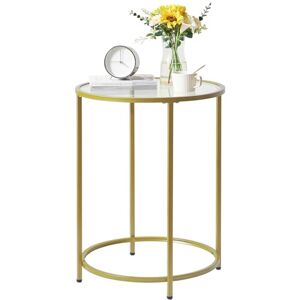 YMYNY Table Basse, Table d’Appoint Ronde, Dessus en Verre Trempé, Cadre en Métal, Bout de Canapé, Table Console, Table de Chevet, pour Salon, Balcon, 50×50×65CM Doré HGD020G - Publicité