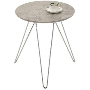 IDIMEX Table d'appoint BENNO Table à café Petite Table Basse Bout de canapé Design Retro Vintage Industriel avec Pieds en épingle en métal chromé, Plateau Rond en MDF décor béton Gris - Publicité