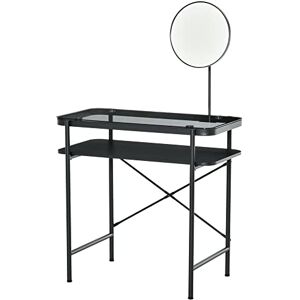 HOMCOM Coiffeuse Design Contemporain Table de Maquillage Plateau Verre trempé étagère Miroir pivotant métal Noir - Publicité