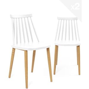 KAYELLES Lot de 2 Chaise de Cuisine bistrot à barreaux BAO (Blanc Pied métal façon Bois) - Publicité