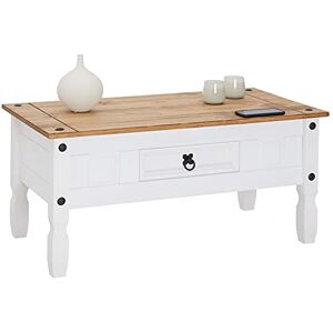 IDIMEX Table Basse Campo Table d'appoint rectangulaire en pin Massif Blanc et Brun avec 1 tiroir, Meuble de Salon Style Mexicain en Bois dim 95 x 45 x 50 cm - Publicité