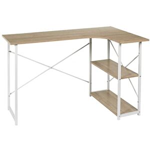 HOME DECO FACTORY HD7108 Bureau d'dngle Job Blanc Meuble Table d'étude Étagère Intégrée, Métal, 120x74x74 cm - Publicité