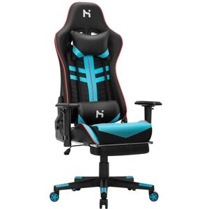 HLFURNIEU Chaise Gaming Ergonomique, Fauteuil Gamer Hauteur Réglable, Chaise de Gaming avec Repose-Pied Télescopique, Gaming Chair avec Appui-tête et Support Lombaire, Siege Gaming Noir et Bleu - Publicité