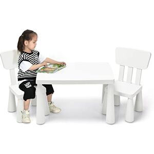 GOPLUS Table Enfant avec Chaise, Table et 2 Chaises Enfant pour Manger, Jouer, Étudier, Petite Table pour Enfants 1-7 Ans, Table Blanc en Plastique, Charge 50KG - Publicité