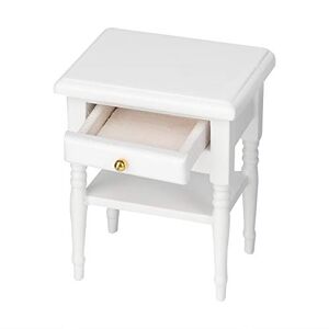 KIMISS Petite Table de Chevet 1:12 Blanc Mini Chambre à Coucher Articles D'ameublement en Bois Table de Chevet Modèle - Publicité