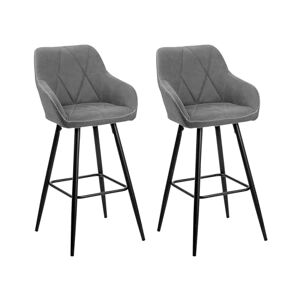 Beliani Lot 2 Tabourets Chaises de Bar Tapissés en Tissu Gris avec Pieds Noirs Design Tendance pour Cuisine ou Salle à Manger Rétro Glamour - Publicité