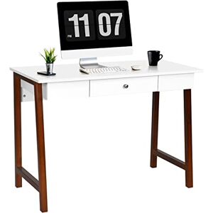 COSTWAY 2 en 1 Bureau Informatique Table Coiffeuse avec Grand Plan de Travail, Tiroir et Espace de Rangement en Bois 106,5 x 50 x 75,5CM Capacité de Poids 54KG Design Moderne (Blanc + Brun) - Publicité