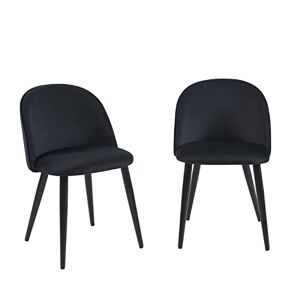 BAÏTA Lot de 2 chaises Macaron Velours Noir Pieds métal Noir - Publicité