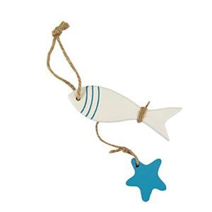 Unique ® Poisson en bois avec étoile de mer comme accessoire de décoration maritime, décoration de table, d'été, décoration de plage, bleu et blanc – Couleur au choix (blanc) - Publicité