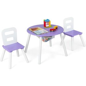 DREAMADE Ensemble Table et 2 Chaises pour Enfants 3-7 Ans,Table Rond Enfant avec 2 Chaises Ergonomique en Bois&Couvercle Amovible&Filet de Rangement,Charge 50KG(Violet) - Publicité