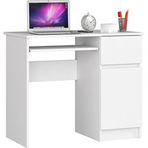 AKORD Bureau Informatique d'ordinateur Piksel   Tablette Clavier   Droit   Desk   1 Tiroir et 1 Compartiment avec Porte   Table d’étude   L90 x H77 x P50 cm   Blanche - Publicité