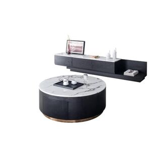 ASADFDAA Table Basse Light Luxury Marble Round Coffee Table TV Cabinet Combination Small Apartment Post-Modern Minimalist Retractable Floor Cabinet - Publicité