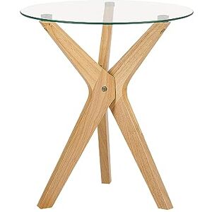 Beliani Table d'Appoint en Verre de Sécurité et Bois d'Hévéa Laqué Clair Scandinave Valley - Publicité