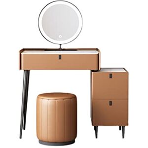 Coiffeuse, Ensemble de Coiffeuse de Luxe avec Miroir HD LED 3 Couleurs, Tabouret Confortable, Style Simple et Moderne, Cadeau pour Fille (Taille : 60 cm) () - Publicité