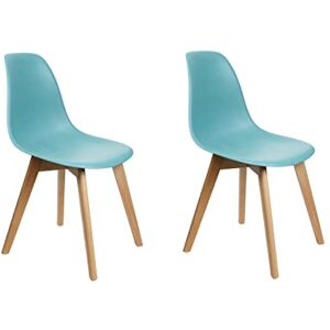 HOME DECO FACTORY Lot de 2 Scandinave Coque PP Bleu Celadon Mobilier Assise Chaise Fauteuil De Table Siege Salon Salle A Manger Entree Chambre Meuble, Bois-HETRE, Turquoise, 46,2 x 52 x 86,4 - Publicité