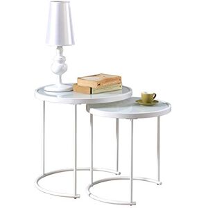 IDIMEX Lot de 2 Tables d'appoint LEYRE Tables Basses de Salon gigognes, Tables à café, Bouts de canapé Design Industriel, Plateau Rond en Verre trempé Blanc Cadre en métal Blanc - Publicité