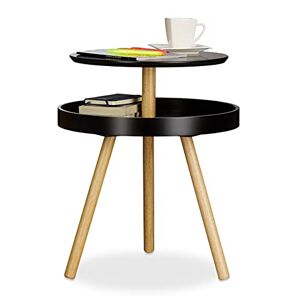 Relaxdays Table d'appoint ronde avec surface rangement en bois 3 pieds canapé console HxlxP: 55 x 47 x 47 cm, noir - Publicité