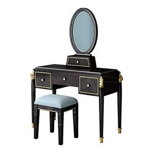 CPARTS Ensemble Coiffeuse de Maquillage et Tabouret rembourré, Coiffeuse avec 4 tiroirs de Rangement, Bureau de Coiffeuse Simple en Bois Massif avec Miroir - Publicité