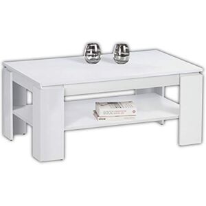 Stella Trading Harrison tiroir Blanc – Table Basse spacieuse avec étagère pour Votre Salon, Bois d'ingénierie, 100 x 44 x 60 cm - Publicité