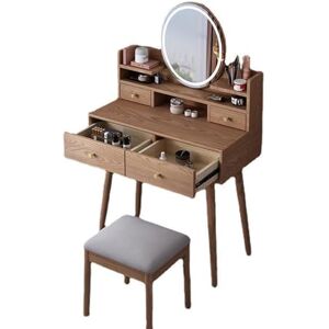 GRFIT Tabouret Coiffeuse Bureau de Coiffeuse avec tiroirs, Miroir et Tabouret, Ensemble de Table de Maquillage de Chambre à Coucher rétro Couleur Bois de Noyer Coiffeuse Fille - Publicité