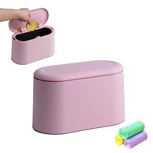 COCOMU Petite poubelle de table avec couvercle, petite poubelle pop-up en plastique, pour bureau, cuisine, chambre, coiffeuse, voiture, petite poubelle (Rose) - Publicité