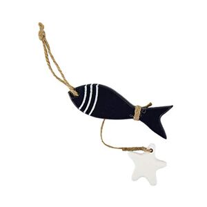 Unique ® Poisson en bois avec étoile de mer comme accessoire de décoration maritime Décoration de table d'été plage Bleu blanc Couleur au choix (bleu foncé) - Publicité