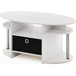 Furinno Jaya Table Basse Ovale avec Poubelle, Engineered Wood, Chêne Blanc/Acier Inoxydable/Noir, Lot de 1 - Publicité