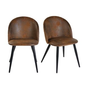 FurnitureR Lot de 2 chaises de salle à manger en daim marron pour cuisine, chambre à coucher, salon, pieds en métal noir, marron - Publicité