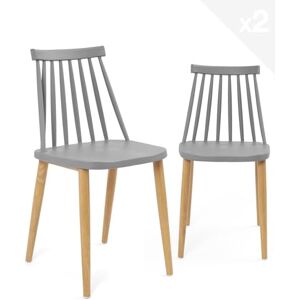 KAYELLES Lot de 2 Chaise de Cuisine bistrot à barreaux BAO (Gris Pied métal façon Bois) - Publicité