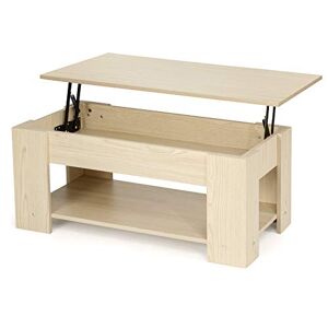 COSTWAY Table Basse avec Plateau Relavable et 1 Etagère pour Rangement de Style Moderne en Matériau Ecologique (Naturel) - Publicité