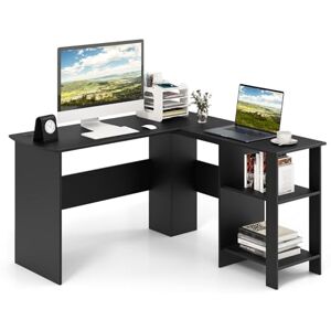 COSTWAY Bureau d'angle en Forme de L, Table Informatique avec Étagères de Rangement à 2 Niveaux, 2 Passe-câbles, Bureau d'Ordinateur pour Bureau, Chambre, 130 x 130 x 74 cm, Noir - Publicité