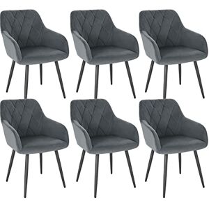 WOLTU Chaises Salle à Manger Lot de 6, Fauteuil Salon, Chaise Scandinave, Chaise de Cuisine en Velours, Assis Rembourré avec Accoudoirs et Dossier, Pieds en Métal, Gris Foncé, BH352dgr-6 - Publicité