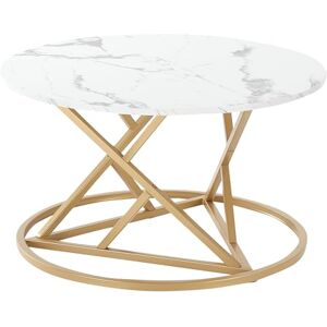 Liink1Ga Table basse en marbre blanche ronde pour salon, canapé moderne, avec cadre doré champagne et plateau aspect marbre (marbre synthétique) - Publicité