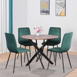 GOLDFAN Rond Table a Manger avec 4 Chaises Table Ronde et 4 Chaises Ensemble Table en Bois avec 4 Chaises en Velours Rétro de Cuisine 4 Personnes(4, Noir) - Publicité